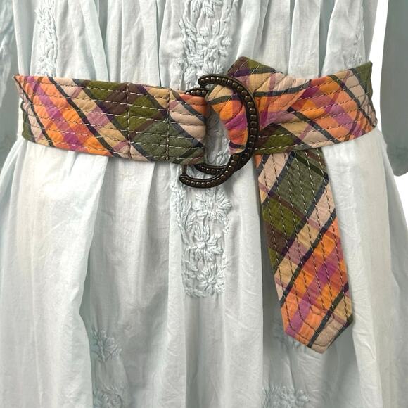 J. Crew Women Y2k Waist Belt Preppy Boho Clean Girl Plaid Fabric Green Size S/M - Picture 1 of 7